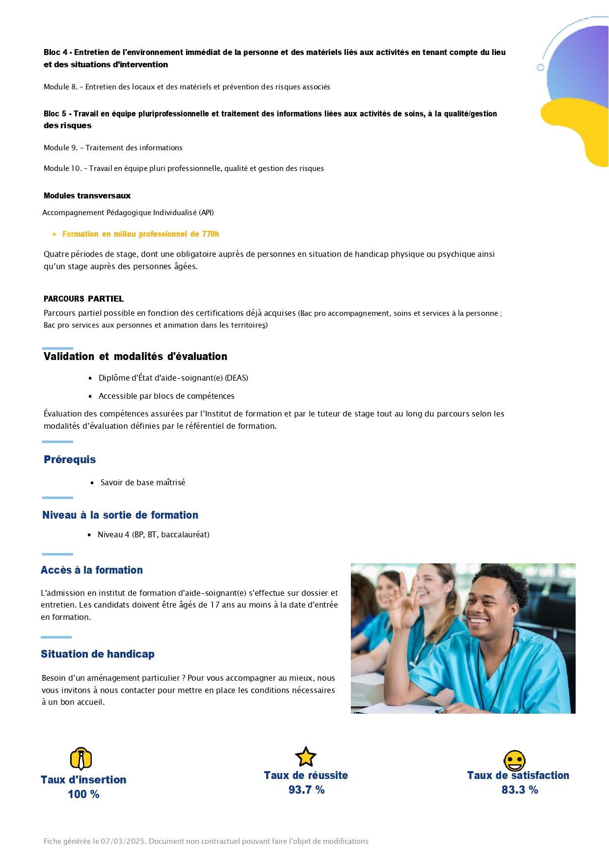 Fiche formation diplome detat aide soignant e deas charmilles page 0002